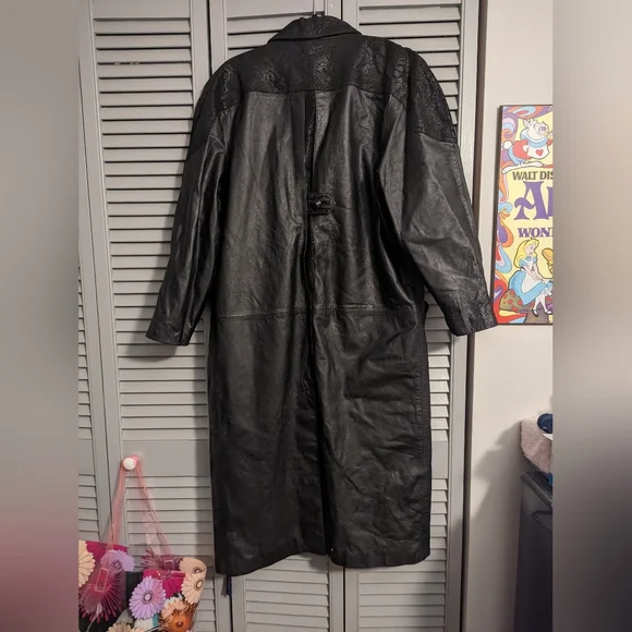 Black Leather Trench Coat - Picture 2 of 6